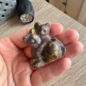 Jasper Double Cat Hugging Crystal - Brown and Gold